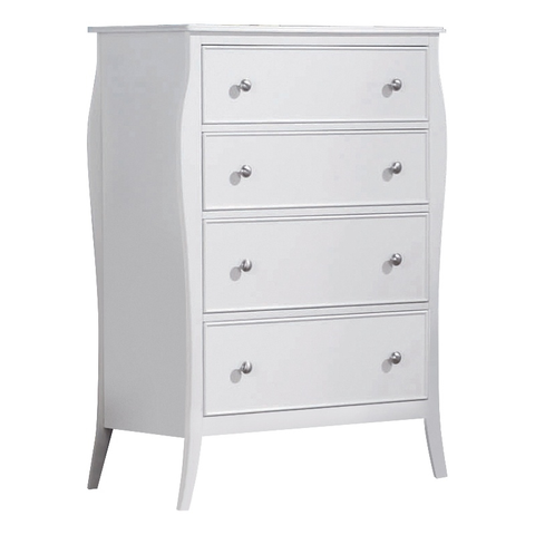 Coastal Wood 4-Drawer Chest with Metal Knob Handle in White