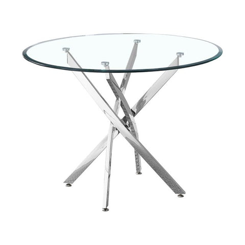 36" Round Glass Dining Table, Modern Dining Table with Tempered Glass Tabletop and Stainless Steel Legs