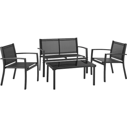 4-Piece Outdoor Patio Set, Glass Top Table, Black