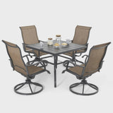 5 Piece Outdoor Dining Set, Iron Patio Furniture Set with 1.57 Inch Umbrella Hole for Lawn Backyard Balcony, Black and Brown