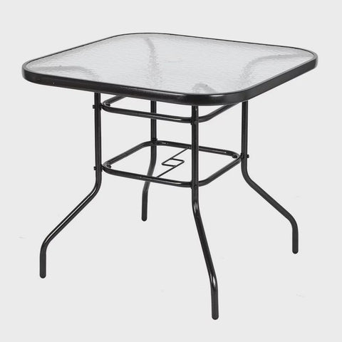 32" Patio Square Table Outdoor with Tempered Glass Top