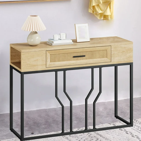 Rattan Console Table with Drawer,40’’ Narrow Long Entryway Table