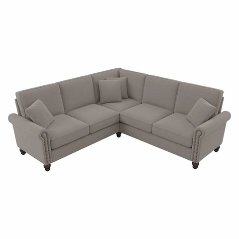 Coventry 87W L Shaped Sectional in Beige Herringbone Fabric-Beige