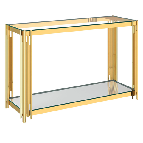 Contemporary Metal and Glass Console Table Gold