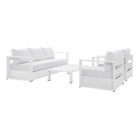 4-Piece Fabric/Powder-Coated Aluminum Outdoor Set in White