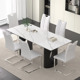 Luxurious Modern Dining Table Sets for 6: Sintered Stone Table with 6 PU Leather Chairs