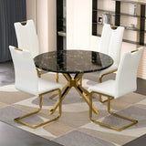 47" Luxurious Round Modern Faux Marble Dining Table Sets for 4,5 Pieces Dining Room Set