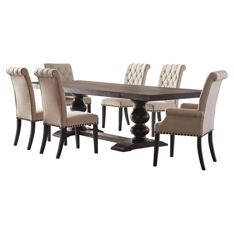 7-piece Rectangular Trestle Wood Dining Set Brown and Beige