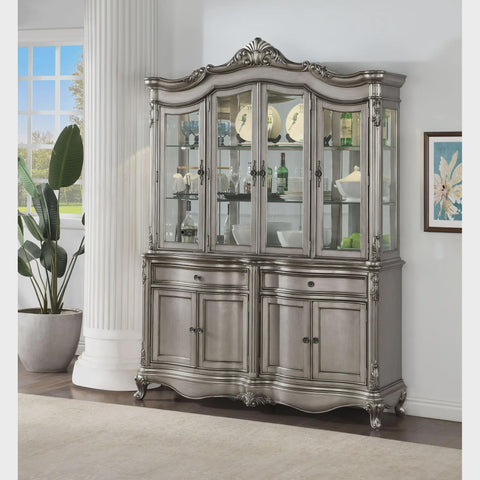 ACME Ariadne Transitional Wooden Hutch & Buffet in Antique Platinum Silver