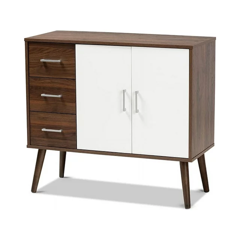 Leena Mid-Century Modern Two-Tone White and Walnut Brown Finished Wood 3-Drawer Sideboard Buffet