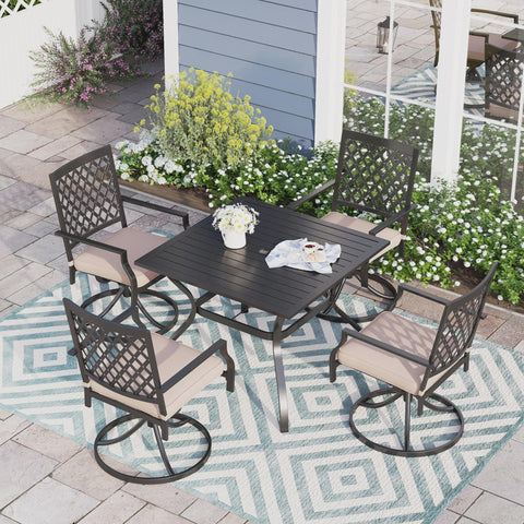 5-Piece Steel Outdoor Patio Dining Set with Square Metal Table