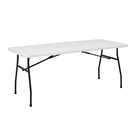 White 6 Foot Fold-in-Half Plastic Table, Built-in Handle