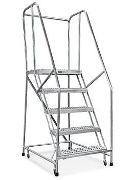 5 Step Aluminum Rolling Ladder - Assembled with 14" Top Step