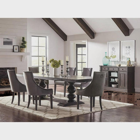 Phelps Rectangular Trestle Dining Set Antique Noir and Grey