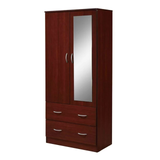 Two Door Wardrobe with Two Drawers and Hanging Rod plus Mirror