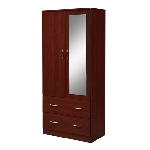 Two Door Wardrobe with Two Drawers and Hanging Rod plus Mirror