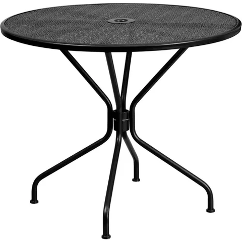 Commercial Grade 35.25" Round Black Indoor-Outdoor Steel Patio Table