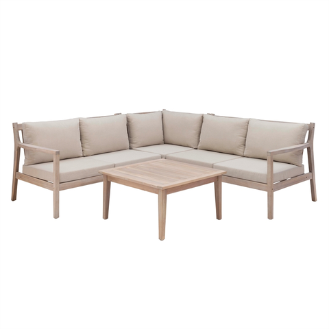 4 Pce Outdoor Wood Sectional Set Includes Table in Natural Oil Stain