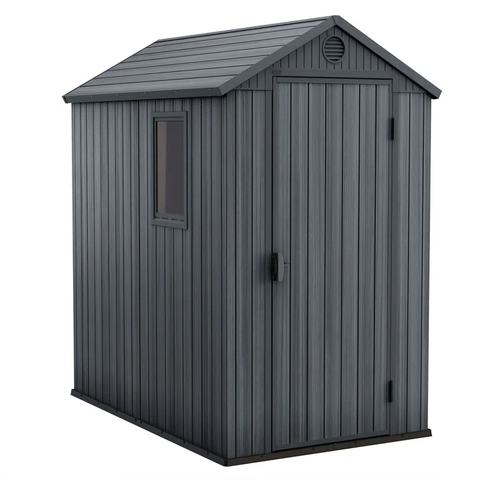 Keter Darwin 4x6' Heavy Duty Outdoor Shed for Garden Accessories and Tools, Gray