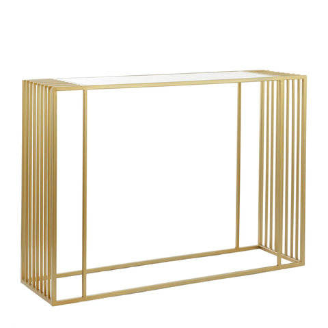 DecMode 44" x 31" Gold Metal Geometric Console Table with Mirrored Glass Top, 1-Piece