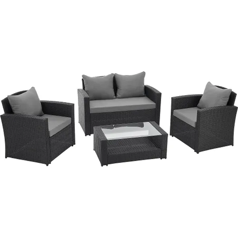 4-Piece Rattan Outdoor Patio Set, Black