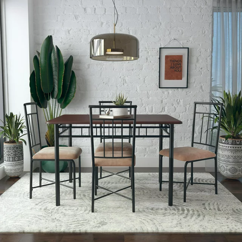 Louise Traditional 5-Piece Wood & Metal Dining Set, Deep Walnut