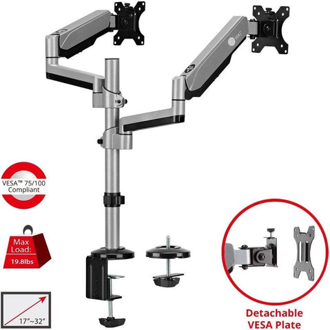 SIIG Dual Stacked Monitor Arm Desk Mount 17" - 32" for 2 LCD displays 9kg each VESA 75/100 mm mounting kit silver Brown Box