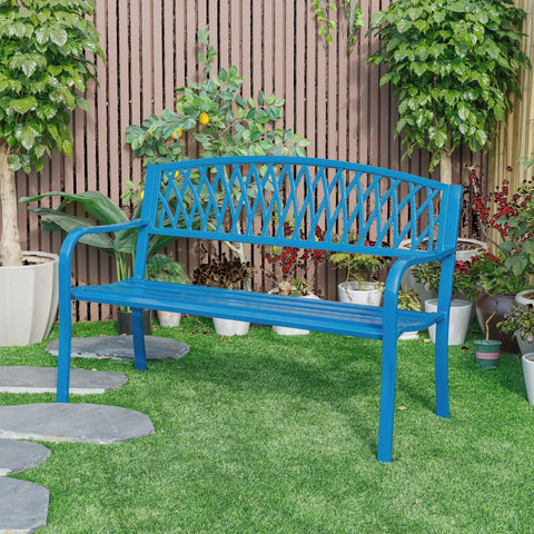 Blue Horizon Escape- Steel and Cast Iron Garden Bench for Relaxation