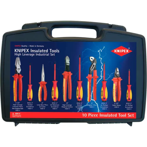 KNIPEX® 9K 98 98 31 US 10 Pc Pliers / Screwdriver Insulated Tool Set 1,000V, Hard Case