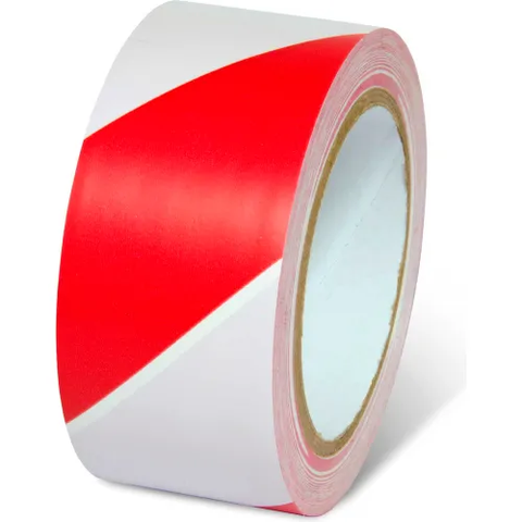 Striped Hazard Warning Tape, 2"W x 108'L, 5 Mil, Red/White, 1 Roll