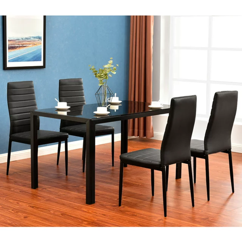 Simplistic Assembled Tempered Glass & Iron Dining Tables - Black