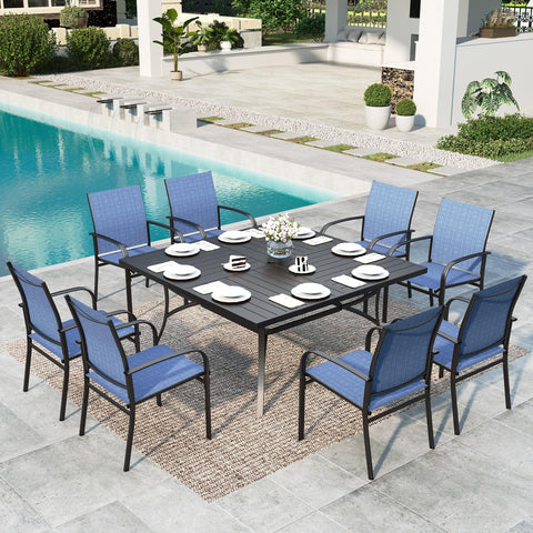 9-Piece Outdoor Patio Dining Set with Metal Steel Square Table