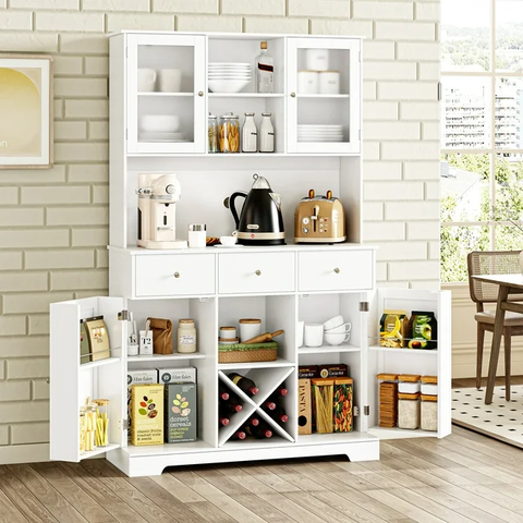 3 Drawer Large Kitchen Pantry with Glass Door