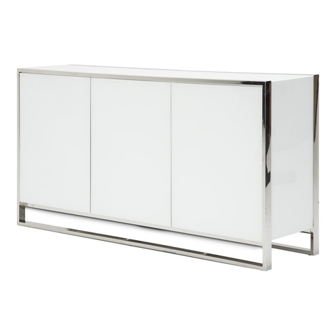 Modern Stainless Steel & Glass Sideboard in Glossy White