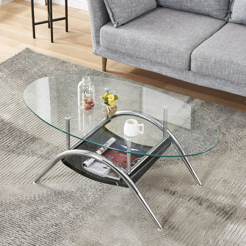 2 Tier Coffee Table Cocktail Table Sofa Table Ellipse Oval