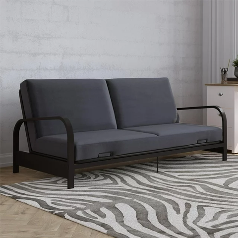 Metal Arm Futon, Black Frame with Gray Mattress