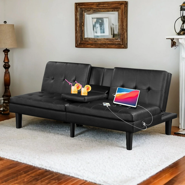 Memory Foam Futon, Convertible Sofa Bed with Usb Ports and Cupholders ...