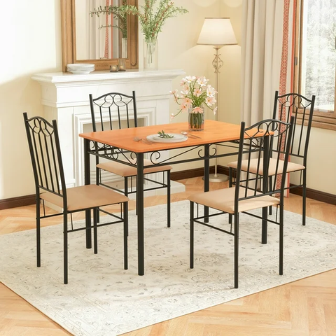 5 PC Dining Set Wood Metal 30" Table and 4 Chairs Black Kitchen Breakfast Furniture