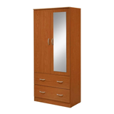 Two Door Wardrobe with Two Drawers and Hanging Rod plus Mirror