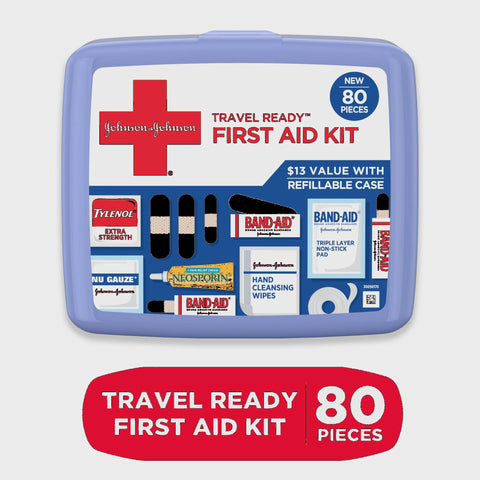 Johnson & Johnson Travel Ready Portable Emergency First Aid Kit, 80 pc