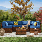 Syid 6 - Person Outdoor Slanted-Back Sectional Sofa With Coffee Table