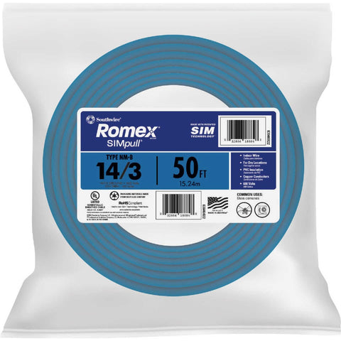 Romex 50 Ft. 14/3 Solid Blue NMW/G Electrical Wire