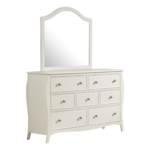 7-drawer Wood Dresser with Mirror Cream White