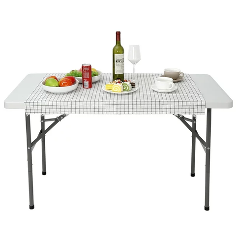 4ft HDPE Folding Table Fold-in-Half Portable for Camping Picnic Dining W/Handle White