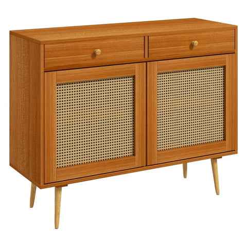 Sideboard Storage Cabinet with 2 Rattan Doors, Brown