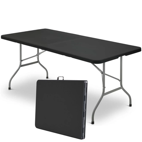 Vebreda 6 ft Plastic Folding Table Portable Fold-in-Half Table for Indoor Outdoor, Black