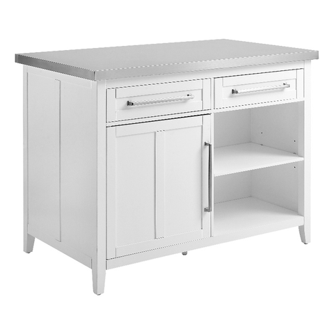 2-Drawer Traditional Wood Kitchen Island in White/Gray