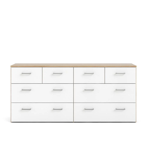 Tvilum Space 8 Drawer Double Dresser for Adults, Oak Structure & White