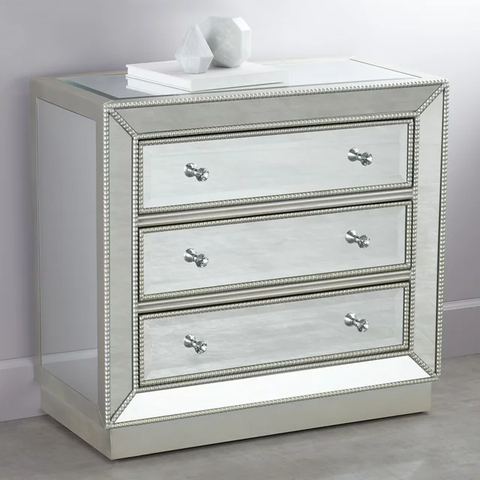 32" Wide 3-Drawer Silver Mirrored Accent Chest