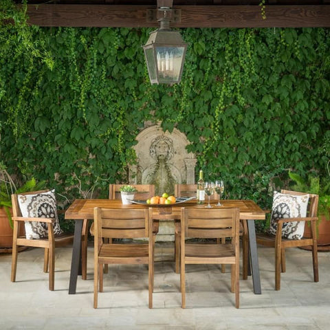 Veronica Teak Brown Finish 7-Piece Wood Rectangular Outdoor Dining Set